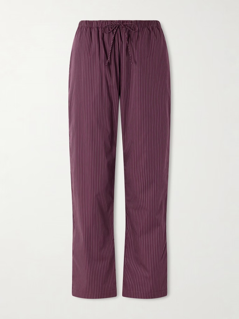 Leset Medium Yoshi Burgundy Striped Cotton And Lyocell-Blend Wide-Leg Pants